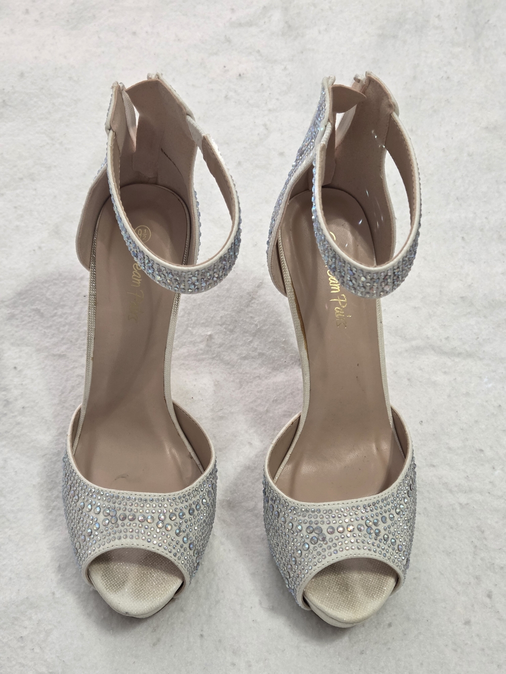 Dream Pairs Silver Rhinestone Ankle Strap Stiletto Peep Toe Heels